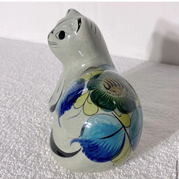 Vintage Tonala Mexico Folk Art Grey Painted Ceramic Cat Statue - Picture 13 of 16